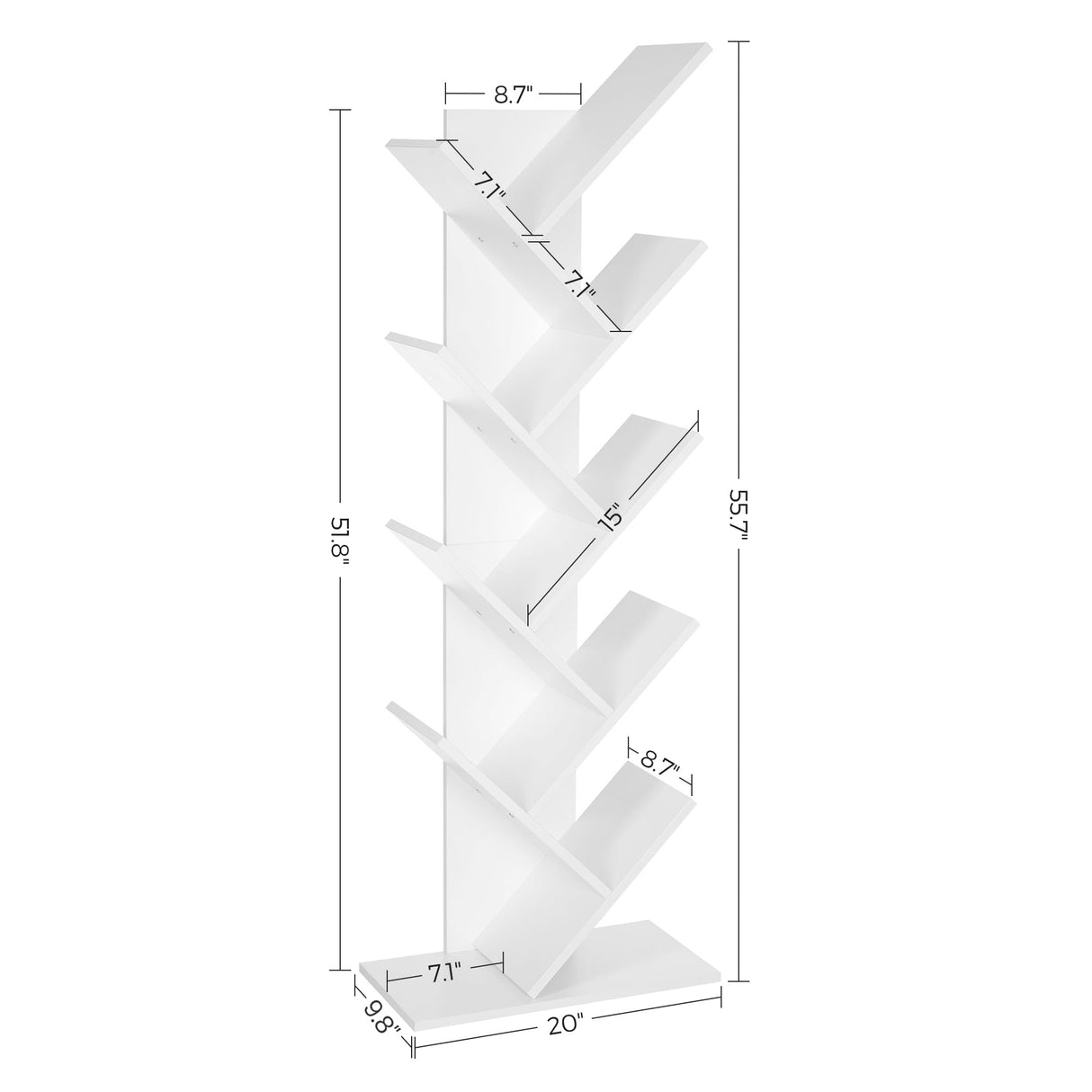 VASAGLE Tree Bookshelf, 9-Tier Bookcase, Large Bookshelf, Space-Saving Corner Shelf, Book Tree, Holds Books, CDs, Games, for Bedroom, Living Room, Home Office, Cloud White ULBC11WTV1 VASAGLE