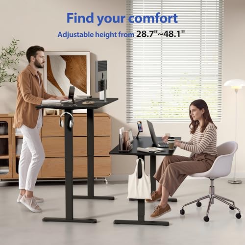 YESHOMY Height Adjustable Electric Standing Desk, 63 x 24 Inches Memory Home Office Sit Stand up Desk with Phone Holder and USB Charging Port, Black YESHOMY