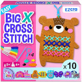 EZCRA Beginner Needlepoint Cross Stitch Kit for Kids Ages 5-8 – Easy Embroidery Starter Set with Jumbo Plastic Needles, Pre-Printed Patterns, Instructions – DIY Arts & Crafts for Girls & Boys