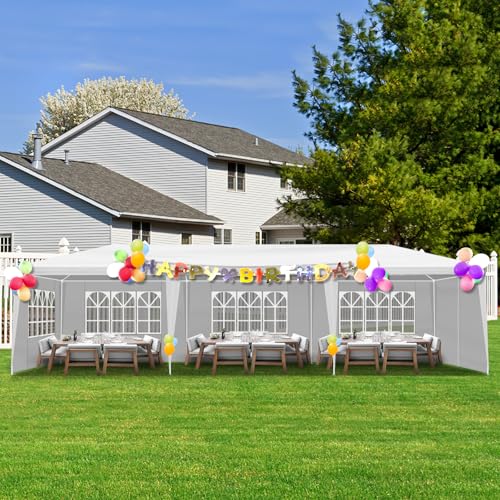 10x30 FT Party Tent, Outdoor Wedding Tents for Parties, Canopy Event Tent with 7 Removable Sidewalls, Waterproof Gazebo Shelter for Birthday Parties, Weddings, BBQs & Events (10X30FT-7Sides White) YYANDC