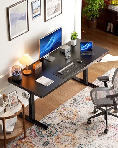 HUANUO 83 x 30 inch Electric Standing Desk, Powerful Brushless Motor Large Height Adjustable Table, 4 Memory Preset Sit Stand Up Desk, Home Office Computer Table with Thick T-Shaped Frame, Black HUANUO