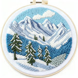 DIY Punch Needle Kits Snow Mountains Scene Easy for Beginners Starter Set with Hoop Needlepoint Embroidery Craft Hobby and Home Decor 20x20cm