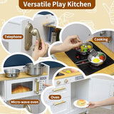 Arlopu Play Kitchen for Kids, Pretend Preschool Kitchen Sets, Wooden Cooking Playset w/Realistic Light & Sound, Telephone, Stove, Fridge, Microwave, Removable Sink, Water Dispenser (White) Arlopu