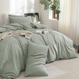 FOSSA Duvet Cover Set 100% Washed Cotton Linen Feel Super Soft Breathable Cozy 3 Pieces Bedding Sets Solid Sage Green King FOSSA