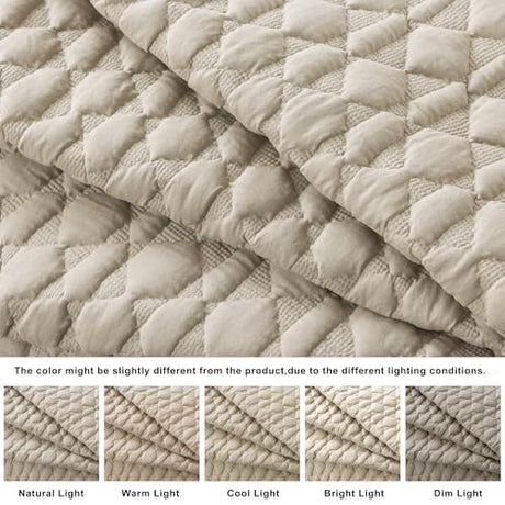 WDCOZY Beige Quilt Twin Size Bedding Sets with Pillow Sham, Lightweight Bedspread Coverlet, Twin XL Thin Comforter Bed Cover, All Season Summer Spring, Tan Cream, 2 Pieces, 68x90 inches WDCOZY