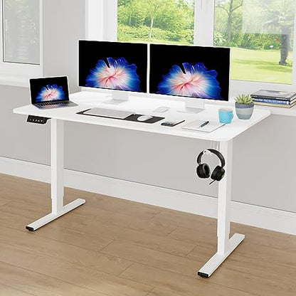 PayLessHere 55 Adjustable Height Standing Desk Computer Desk with Large Space and Headphone Holder Office Desk with Electric Lifting and 2 Memory Function for Office Bedroom Meeting Room,Whit - WoodArtSupply