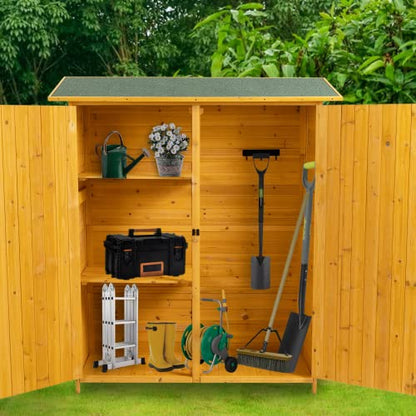 Outdoor Storage Cabinet- Garden Storage Shed- Lockable Wooden Storage Sheds Organizer for Home, Yard, Outdoor 56”L x 19.5”W x 64”H (Natural + Solid Wood)