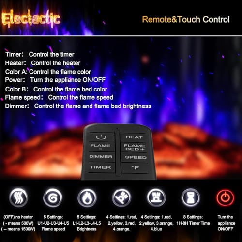 Electactic 24Inch Electric Fireplace Stove, Free-Standing Infrared Fireplace Stove, Controllable 3D Flame, 4 Variable Flame&Log Colors, 1500w, 5100BTU,TC(50℉-99℉),Black,23.5" L X 10.7" W X 24.3" H Electactic