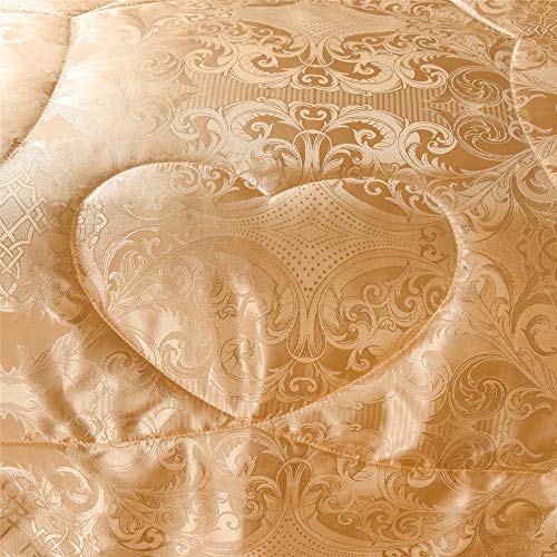 Raytrue-X Luxury Silk Bedding Comforter Sets, Gold Jacquard Lightweight Comforter Quilt, All Season Ultra Soft Microfiber Twin Comforter Set Matching 2 Pillow Shams(Twin/Twin XL, 3 Pieces) Raytrue-X
