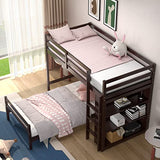 Giantex Twin Over Twin Bunk Bed, Wood L-Shaped Bunk Beds with Storage Bookshelf, Bunk Bed Frame with Guardrails and Ladder for Kids Boys Girls Teens Adults, Can be Convertible into 2 Beds, Espresso Giantex