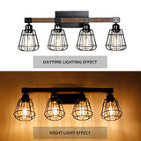 TELAFLY Bathroom Vanity Light Fixture,Rustic 4-Light Wood Wall Light,Industrial Bathroom Lighting Fixture Over Mirror,Modern Matte Black Metal Cage Wall Sconce for Hallway,Kitchen,Bedroom TELAFLY
