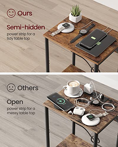 VASAGLE End Table with Charging Station, Set of 2, Small Side Tables for Living Room, Bedroom, Nightstand with Outlets and USB Ports, Bedside Table with Storage Shelf, Rustic Brown and Black VASAGLE