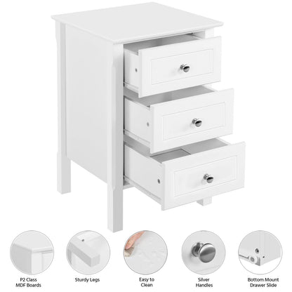 Yaheetech Nightstand with 3 Drawers, Wooden 3-Drawer Bedside Table with Solid Wood Legs, Bedside Cupboard Storage Organizer for Bedroom Home Office Small Space, Easy Assembly, White