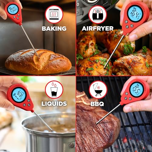 Alpha Grillers Instant Read Meat Thermometer Digital Food Thermometer for Cooking Grilling Bread Baking Liquids and Air Fryer with Temperature Guide, Long Probe and Large Backlit Display Alpha Grillers