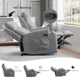 CANMOV Manual Recliner Chair with Massage & Heat,Soft Fabric Recliner Chair with Overstuffed Armrest & Backrest, Manual Reclining Single Sofa with 2 Cup Holders, Side Pocket for Living Room,Light Grey
