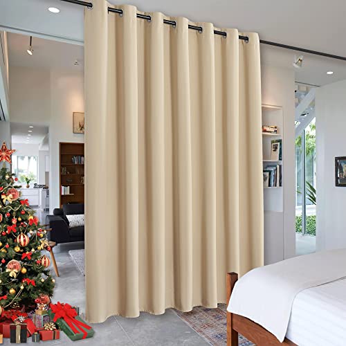 RYB HOME Wall Divider Curtain for Living Room, Noise Reduction Privacy Curtain with Anti-Rust Grommet Top Blackout Curtain for Bedroom/Kids Room, 7 ft Tall x 8.3 ft Wide, Cream Beige, 1 Pack RYB HOME