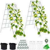 Toriexon Foldable Cucumber Trellis 2 Pack, 46" L X 18" W A-Frame Garden Trellis, Steel Climbing Plants Support Raised Bed Trellis with Twist Ties & Plant Bags for Climbing Plants Outdoor Toriexon