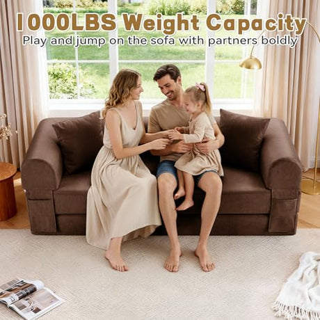 GJQ Convertible Sleeper Sofa Bed,78.5 Inch Faux Leather Futon Couch with Pillows & Storage Pocket,5-in-1 Folding Sofa Bed Queen with Pull Out Beds,Boneless Couches for Living Room,Couch in a Box,Brown GJQ