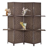 FDW Room Divider 4 Panel Room Screen Divider Wooden Screen Folding Portable Partition Screens Wood with Removable Storage Shelves Color,Brown FDW