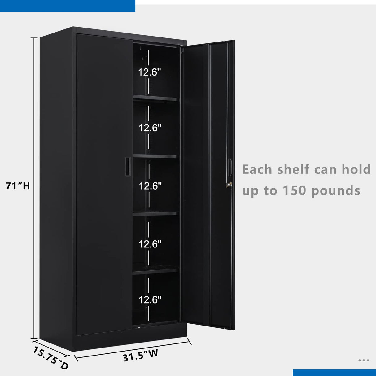 Metal Storage Cabinets with Locking Doors and Adjustable Shelves, Steel Storage Cabinet for Garage, Office, Classroom - Black BESFUR