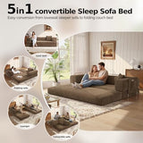 MoonSpeak 78.8''Sleeper Couch Bed for Livingroom,Convertible Modular Sofa with Armrest Pillow,Modular Foldable Corduroy Couches in a Box,No Assembly (Brown) MoonSpeak