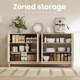 COLAMY Fluted Sideboard Cabinet with Storage – Solid Wood Buffet for Dining Room, Credenza Console with Adjustable Shelves, Walnut Finish, Mid Century Modern Style,Oak White COLAMY