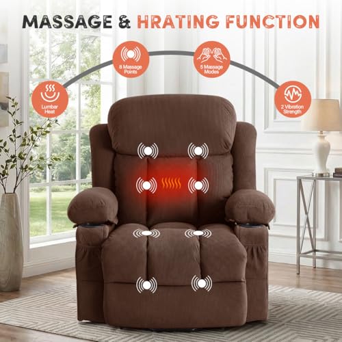 BOSMILLER Power Lift Recliner Chair with Massage and Heat for Elderly, Electric Recliner Single Sofa with Two Cup Holders, Extended Footrest, Side Pocket and USB Charge Port for Living Room