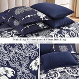 Mybedsoul 7 Pieces Navy Blue Comforter Set King Size, Damask Bed in a Bag for King Bed, Lightweight Microfiber Boho Bedding Sets with Comforter, Sheet, Pillowcases & Shams for All Season(90"x104") Mybedsoul