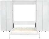 Foldable Queen Murphy Bed Cabinet with Storage Bookshelf Bookcase, Wood Hidden White Murphy Wall Bed with Storage Shelves for Adults MERITLINE