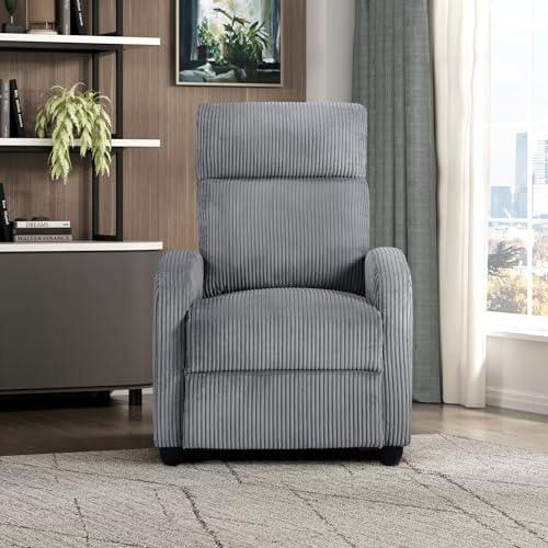 Lexicon Pushback Recliner Chair Armchair Push Back Recliner, Corduroy Chair with Solid Wood Frame and Metal Seat Base, Single Sofa Accent Chair for Living Room/Office/Apartment, Dark Grey Lexicon