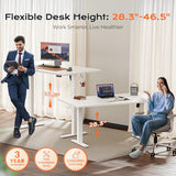 Huuger 63 x 28 Large Electric Standing Desk, Height Adjustable Computer Desk, 27.6" Deep Desktop, Stand up Gaming Office Table with 2 Hooks, 3 Preset Heights, for Home Office, White Huuger
