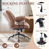 Home Office Desk Chair Retro Faux Leather Chair with Lumbar Support &Rubber Wheels, Mid Back Ergonomic Computer Chair Swivel Rolling Work Chair Coolka