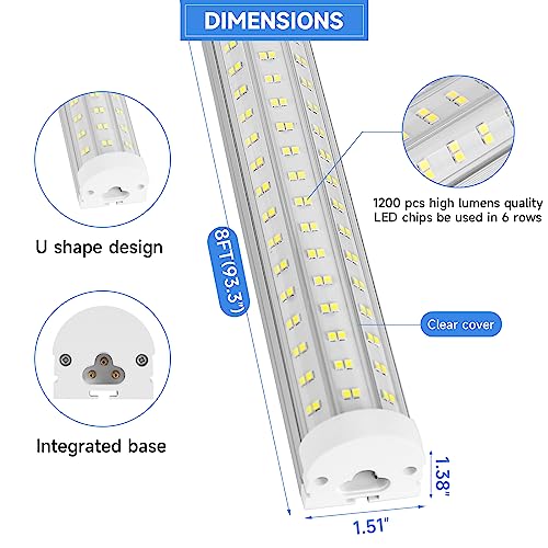 Phiwicsh 8FT LED Shop Light, U Shape 125W Integrated LED Tube Light, 6500K Clear White, 20000LM Super Bright LED Lighting, Flush Mount/Hanging Linkable LED Ceiling Lights for Garage, Plug&Pla - WoodArtSupply