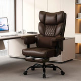 Misolant Big and Tall Office Chair with Footrest, High Back Executive Desk Chair with Adjustable Lift Armrest, 155°Recline，Lumbar Support Pillow, Faux Leather Gaming Chairs for Home or Office Brown Misolant