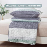 Andency Queen Quilt Bedding Set Sage Green, 3 Pieces Patchwork Mint Green Striped Ultra Soft Lightweight Bedspreads, Coverlets Set with 2 Pillow Shams for All Seasons (90"x96")
