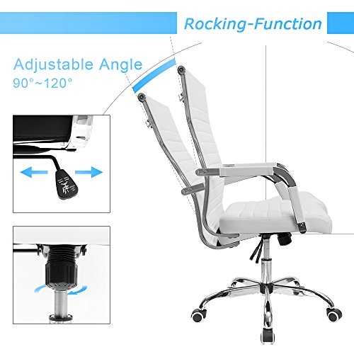 Furmax Ribbed Office Desk Chair Mid-Back PU Leather Executive Conference Task Chair Adjustable Swivel Chair with Arms (White) Furmax