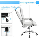 Furmax Ribbed Office Desk Chair Mid-Back PU Leather Executive Conference Task Chair Adjustable Swivel Chair with Arms (White) Furmax
