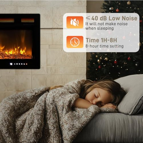 Winado 42" Electric Fireplace, Inserts/Wall Mounted Fireplace Heater with Remote Control, 12 Adjustable Flame Colors, Log & Crystal, 8H Timer for Living Room, Bedroom Inddoor Winado