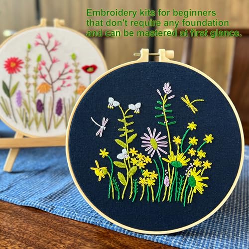 TINLOK Ideal Embroidery Kits for Beginners,Wildflower Garden Pattern, 8.4 inch,DIY Handmade Needlework Set,Hand Embroidery kit,Needlepoint Kits for Adults,Wonderful Gifts for Family or Female Friends