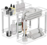 TESOIN Under Sink Organizers and Storage，4 Tier Clear Movable Slim Rolling Storage Cart Bathroom Organizer Under Cabinet Storage, Slide Out Narrow Shelf Organization for Kitchen Bathroom Warehouse TESOIN