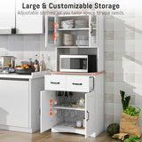 GORZING 67" Kitchen Pantry Cabinet with Glass Doors & Drawers, Adjustable Shelves, Anti-Tip, Space-Saving Microwave Stand for Small Kitchens GORZING