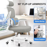 ALLGOD Ergonomic Office Chair, Mesh Desk Chair with Lumbar Support, High Back Home Office Chair with Adjustable Headrest and Flip-Up Arms, Comfortable Computer Chair, Thick Cushion, 300 LBS, LightGray ALLGOD