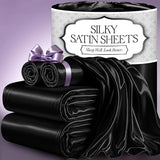DECOLURE Satin Bed Sheets - 4 Piece Luxury Silky Full Size Bedding Set - Softer Than Silk, Wrinkle-Free with 15” Deep Pocket Fitted Sheet, Perfect for Hair & Skin, Gifts for Women (Black) DECOLURE
