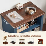 Joaxswe Record Player Stand with Vinyl Record Storage, 24" Wide Mid-Century Record Player Table Up to 200 Albums,Large Wood Turntable Stand Cabinet Dispaly Shelf for Living Room,Bedroom,Blue Joaxswe