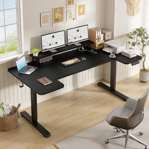 EnHomee 71 Inch Standing Desk Adjustable Electric with Monitor Stand, Computer Desk with Power Strip, Memory Height Home Office Desk for Home and Study Room, Black EnHomee