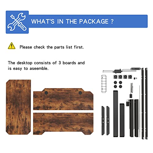 BUNOEM L-Shaped 59" Height Adjustable Electric Standing Desk, Sit and Stand Up Home Office Computer Desk with Splice Board (Rustic Brown Top, Black Frame) BUNOEM