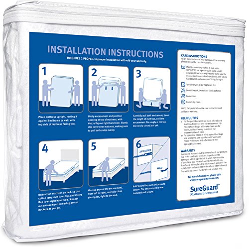 King (17-20 in. Deep) SureGuard Mattress Encasement - 100% Waterproof, Bed Bug Proof, Hypoallergenic - Premium Zippered Six-Sided Cover SureGuard Mattress Protectors