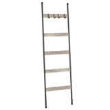 ELYKEN Blanket Ladder for Living Room, Farmhouse 5 -Tier Quilt Holder with 4 Removable Hooks for Bathroom, Wood Towel Rack Display, Wall Anchor Leaning Decorative Stand for Home Decor, White Oak ELYKEN