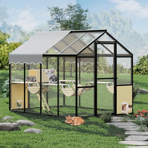 Large Outdoor Cat Enclosure for Multiple Cats - Weatherproof Catio with UV Cover, Platform & Side Door Garvee