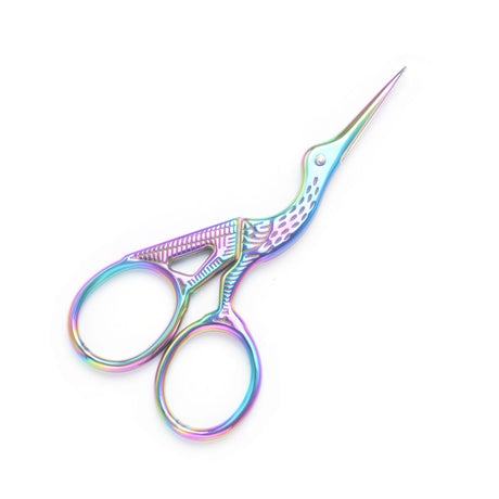 Stork 3.6 Inch Sewing Embroidery Scissors with Artificial Leather Cover - Stainless Steel Vintage Embroidery Scissors for Needlework, Manual Sewing Handicraft (Rainbow) Highsoner Wave